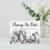 Alice im Wunderland Hochzeit ändern Datum Postkarte (Stehend Vorderseite)