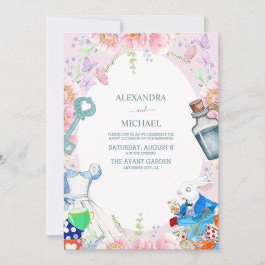 Alice im Wunderland Hochzeit Einladung (Vorderseite)