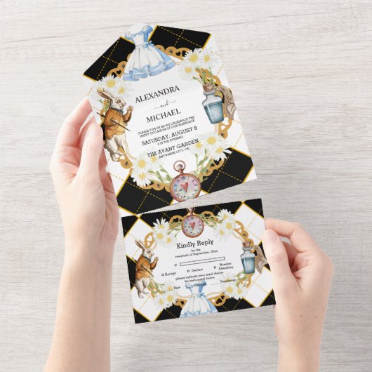 Alice im Wunderland Hochzeit in einer Einladung (Abreißen)