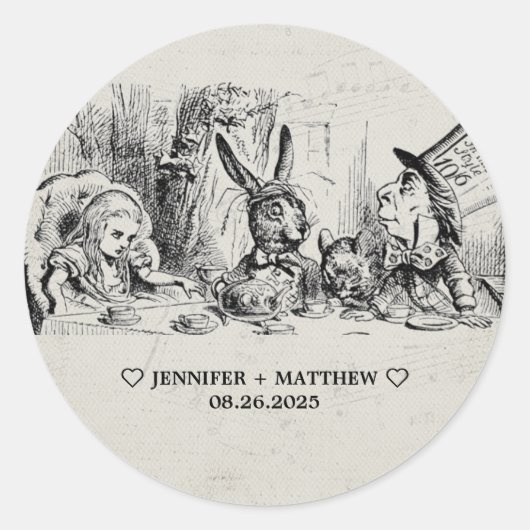 Alice im Wunderland Hochzeit Runder Aufkleber (Vorderseite)