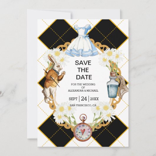 Alice im Wunderland Hochzeit speichern das Datum Save The Date (Vorderseite)