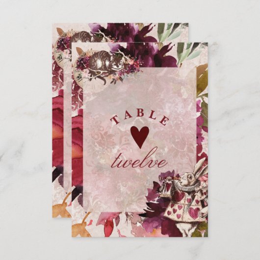 Alice im Wunderland Hochzeiten-Tischnummern Einladung (Vorne/Hinten)