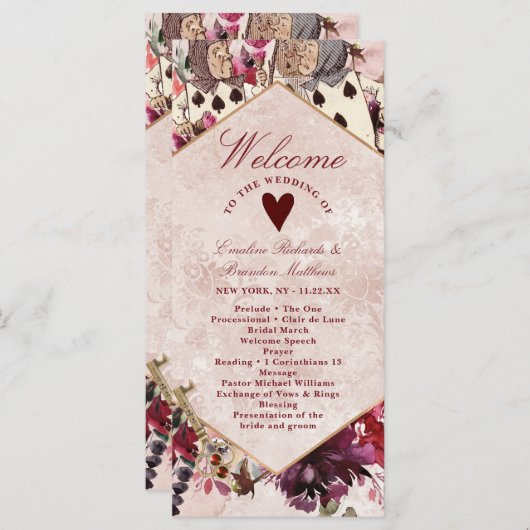 Alice im Wunderland Hochzeitsfeier Programm (Vorne/Hinten)