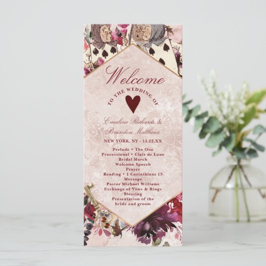 Alice im Wunderland Hochzeitsfeier Programm (Stehend Vorderseite)