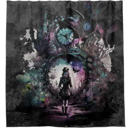 Alice im Wunderland | In das Kaninchenloch Duschvorhang (Vorderseite)