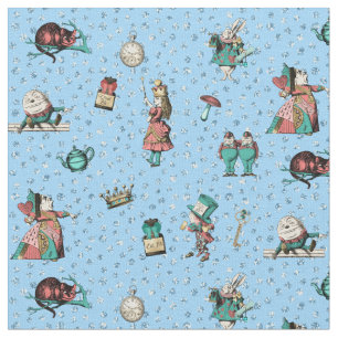 Alice im Wunderland in Korallen/Türkis und Glitze Stoff