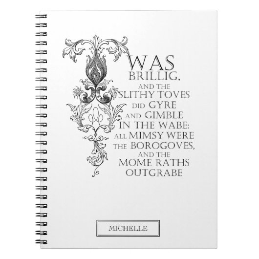 Alice im Wunderland Jabberwocky Poem Notebook Notizblock (Vorderseite)