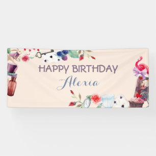 Alice im Wunderland Kaninchen Tee Schlüssel Uhr Ro Banner