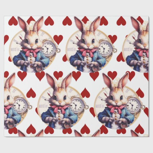 Alice im Wunderland Kaninchen und Herz Geschenkpapier (Flach)