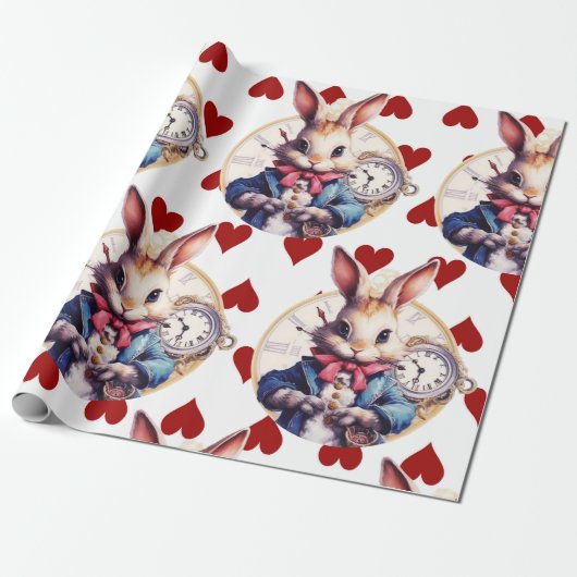 Alice im Wunderland Kaninchen und Herz Geschenkpapier (Ungerollt)