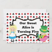 Alice im Wunderland Kids Black Red Birthday Party Einladung (Vorderseite)