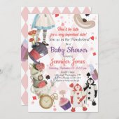 Alice im Wunderland Kinderdusche Einladung (Vorne/Hinten)