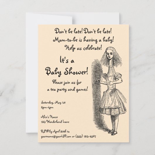 Alice im Wunderland Kinderdusche Einladung (Rückseite)