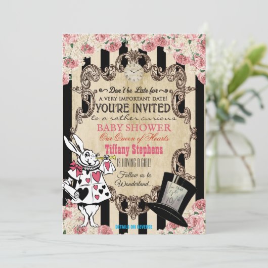 Alice im Wunderland Kinderdusche Einladung (Stehend Vorderseite)