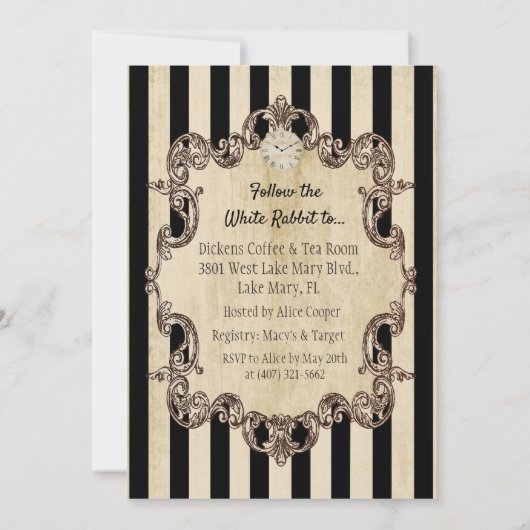 Alice im Wunderland Kinderdusche Einladung (Rückseite)