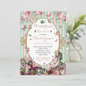 Alice im Wunderland Kinderdusche Einladung Vintag (Stehend Vorderseite)