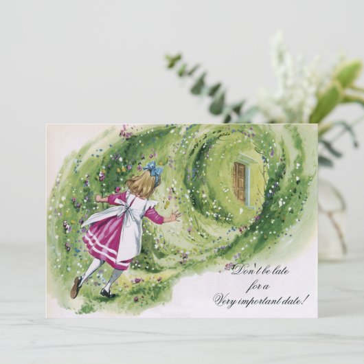 Alice im Wunderland Kinderdusche nicht zu spät Einladung (Stehend Vorderseite)