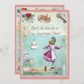 Alice im Wunderland kommt nicht zu spät zum Geburt Einladung (Vorne/Hinten)