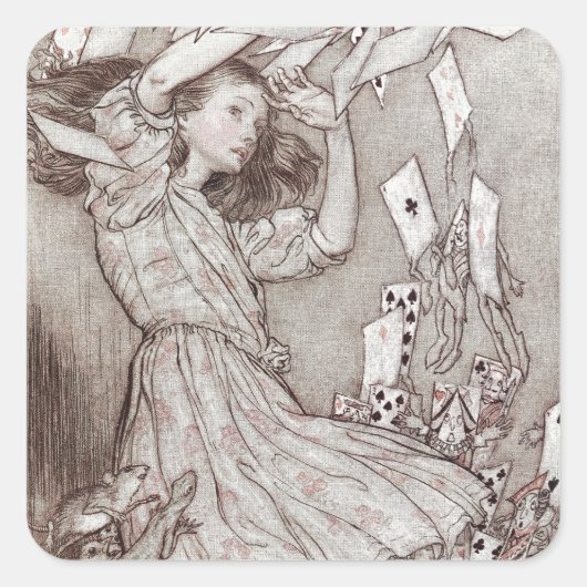 Alice im Wunderland Lewis Carroll Rackham Quadratischer Aufkleber (Vorderseite)