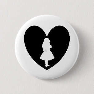 Alice im Wunderland-Liebe in Schwarzem u. im Weiß Button