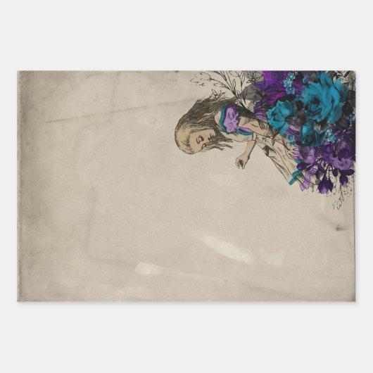 Alice im Wunderland Lila Blumendekoupage Geschenkpapier Set (Vorderseite 3)