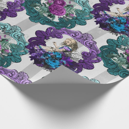 Alice im Wunderland Lila Grüne Rahmen Geschenkpapier (Ecke)