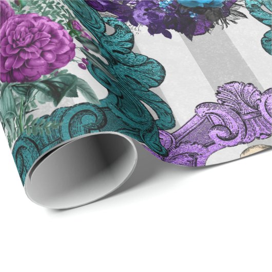 Alice im Wunderland Lila Grüne Rahmen Geschenkpapier (Rolleneckpunkt)