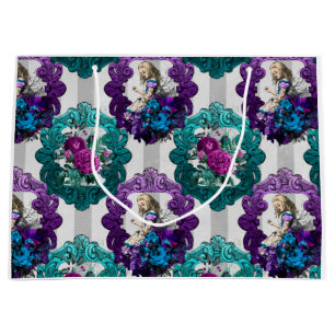 Alice im Wunderland Lila Grüne Rahmen Große Geschenktüte