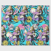 Alice im Wunderland lila Vogelthema Geschenkpapier (Flach)