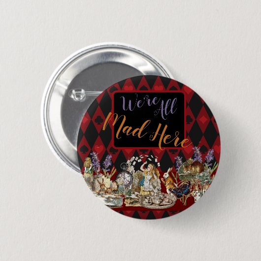 Alice im Wunderland Mad Cheshire Cat Button (Vorne & Hinten)