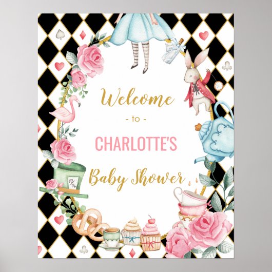 Alice im Wunderland Mad Hatter Baby Dusche Willkom Poster (Vorne)