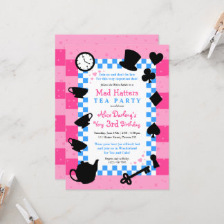 Alice im Wunderland Mad Hatter Geburtstag Einladun Einladung