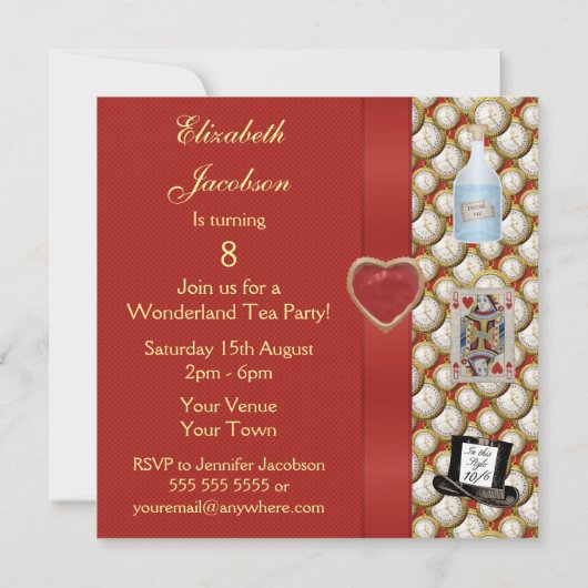 Alice im Wunderland Mad Hatter Tee Party lädt ein Einladung (Rückseite)