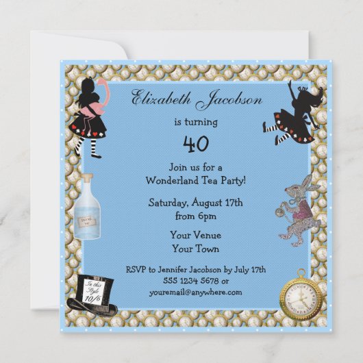 Alice im Wunderland Mad Hatter Tee Party lädt ein Einladung (Rückseite)