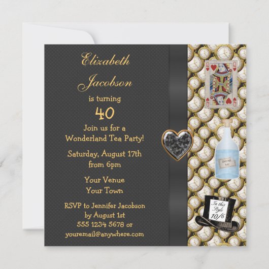 Alice im Wunderland Mad Hatter Tee Party lädt ein Einladung (Rückseite)