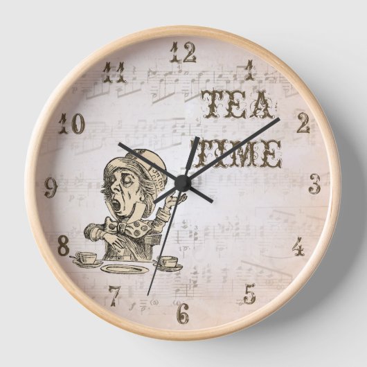 Alice im Wunderland Mad Hatter Tee Time Clock Uhr (Vorderseite)