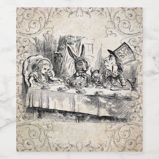 Alice im Wunderland Mad Hatter Tee Weinflasche Weinetikett (Einzelnes Label)