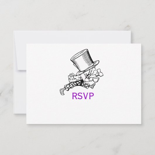 Alice im Wunderland Mad Hatter Wedding RSVP Lila (Rückseite)