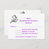 Alice im Wunderland Mad Hatter Wedding RSVP Lila (Vorne/Hinten)