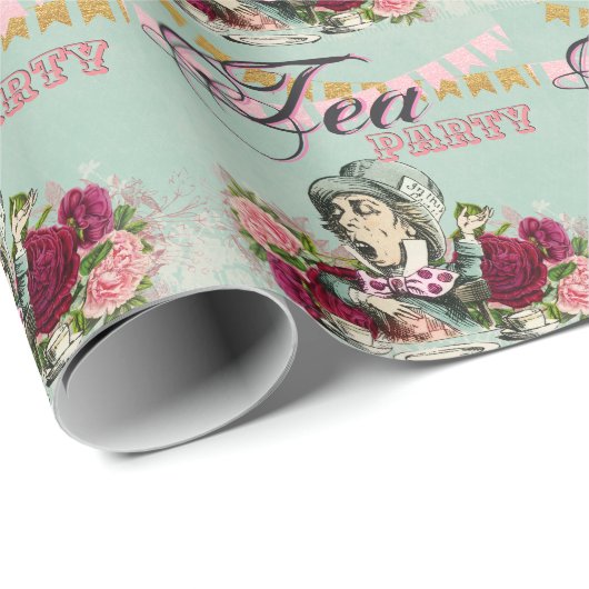 Alice im Wunderland Mad Hatters Tee Party Custom Geschenkpapier (Rolleneckpunkt)