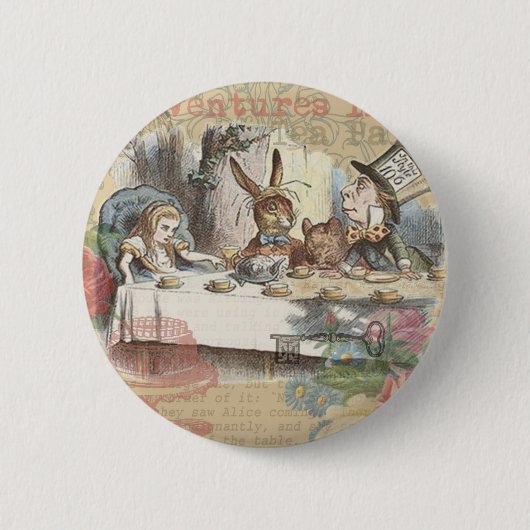 Alice im Wunderland Mad Tea Party Button (Vorderseite)