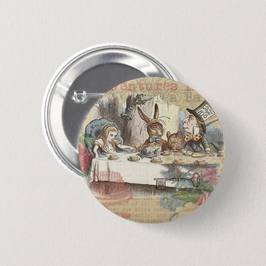 Alice im Wunderland Mad Tea Party Button (Vorne & Hinten)