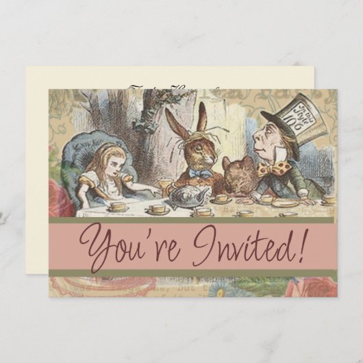 Alice im Wunderland Mad Tea Party Kunst Einladung (Vorne/Hinten)