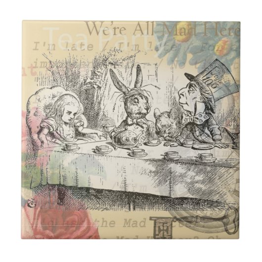 Alice im Wunderland Mad Tea Party Kunst Fliese (Vorderseite)
