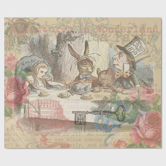 Alice im Wunderland Mad Tea Party Kunst Geschenkpapier (Flach)