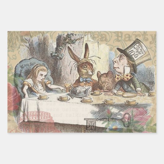 Alice im Wunderland Mad Tea Party Kunst Geschenkpapier Set (Vorderseite)