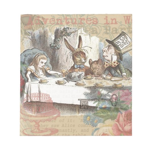 Alice im Wunderland Mad Tea Party Kunst Notizblock (Vorderseite)