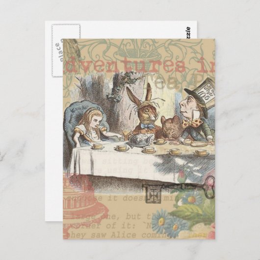 Alice im Wunderland Mad Tea Party Kunst Postkarte (Vorne/Hinten)