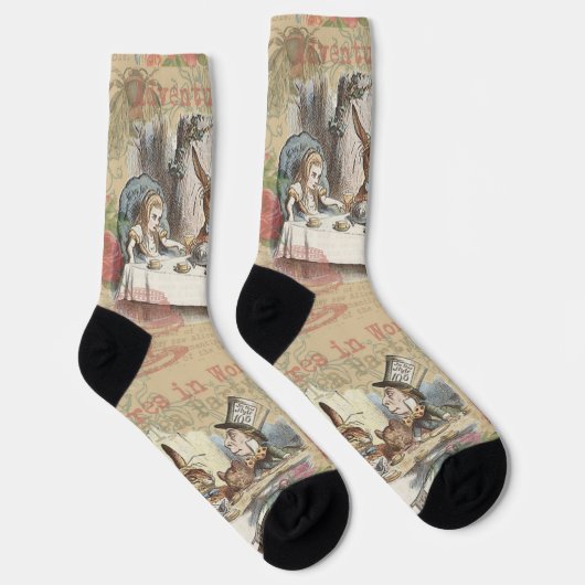Alice im Wunderland Mad Tea Party Kunst Socken (Rechts)