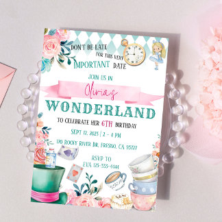 Alice im Wunderland Mädchen Geburtstagseinladung Einladung